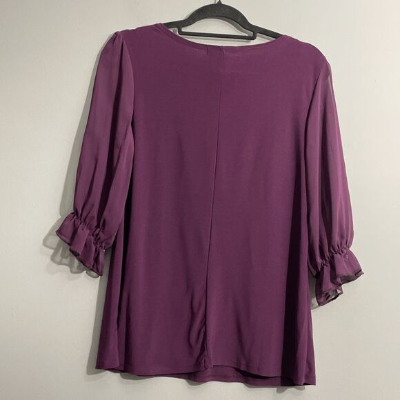 Adele & May  Blouse M Sheer 3/4 Sleeve V-Neck Keyhole Boho Feminine Top - Picture 2 of 12